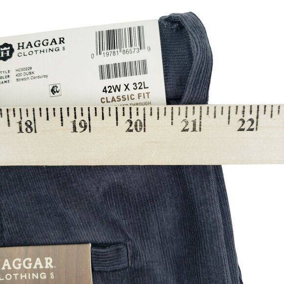 Haggar Corduroy Pants 42X32 Dusk Gray Classic Fit Stretch Expandable Waist NWT - Picture 7 of 12